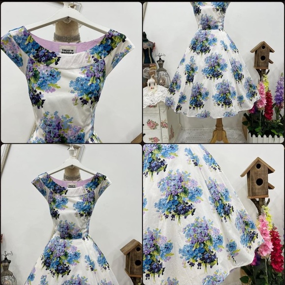 Floral Laura Ashely Dress - White and Blue - Picture 2 of 10